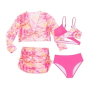 Girls Kid Girl'S Four Pieces Swimsuits Tie Dye Bikini Bathing Suits With Mesh Skirt Size 9-10 Years